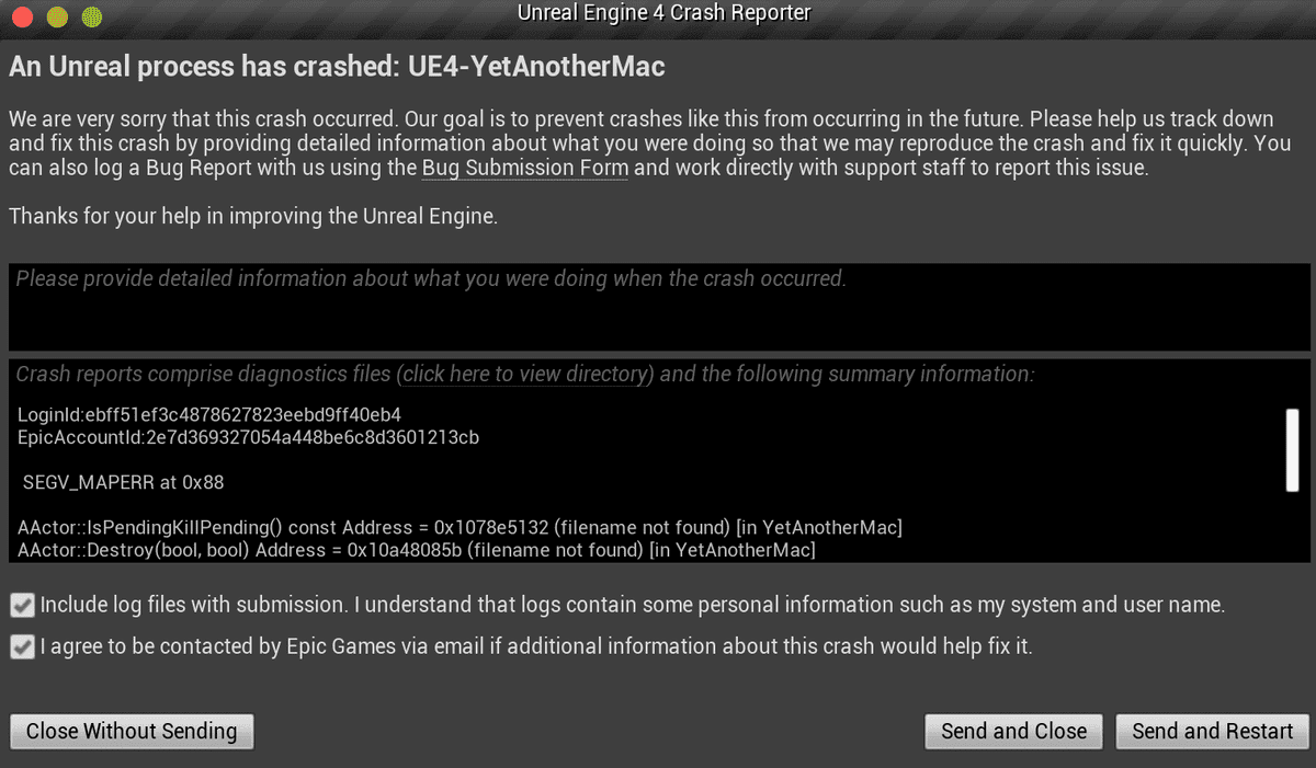 The UE4 Crash Reporter